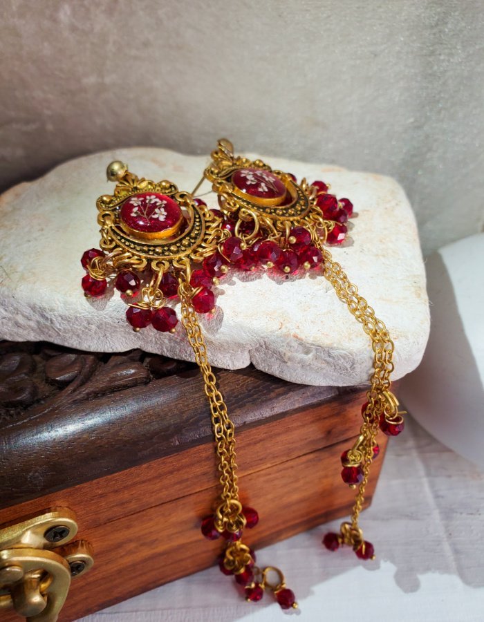 Zar-e-Anjum Red Floral Earrings 4 Zar‑e‑Anjum Red Floral Earrings – handmade resin flower earrings, view 5