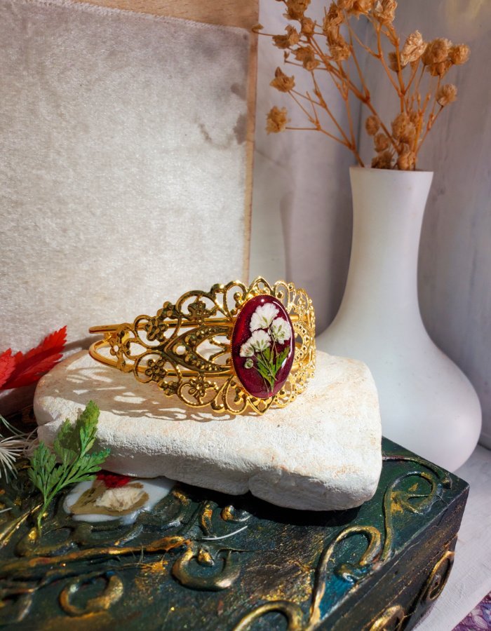 Zar-e-Gulnar Red Floral Bracelet 1 Zar-e-Gulnar Red Floral Bracelet – handmade flower cuff bracelet, view 3