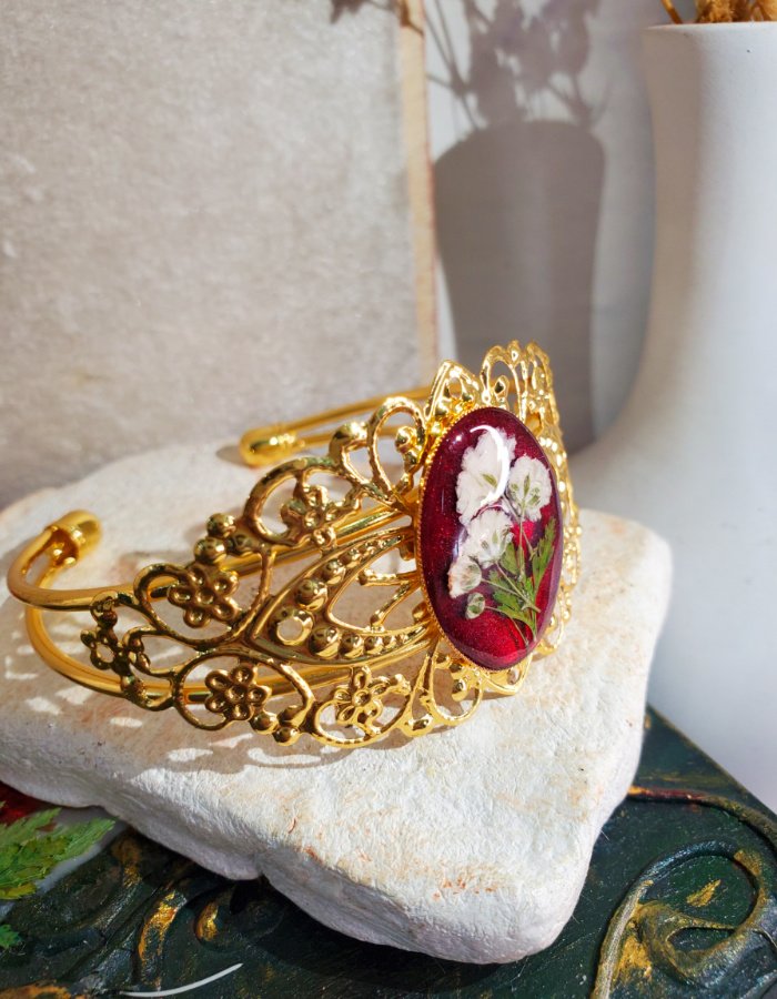 Zar-e-Gulnar Red Floral Bracelet 10 Zar-e-Gulnar Red Floral Bracelet – handmade flower cuff bracelet, view 10