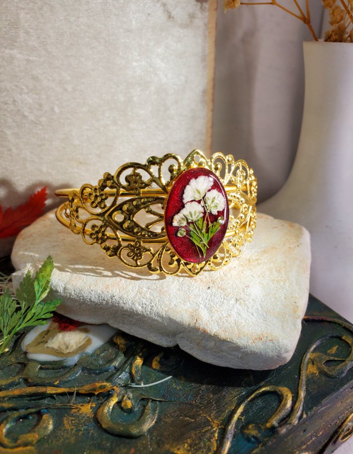 Zar-e-Gulnar Red Floral Bracelet 3 Zar-e-Gulnar Red Floral Bracelet – handmade flower cuff bracelet, view 4