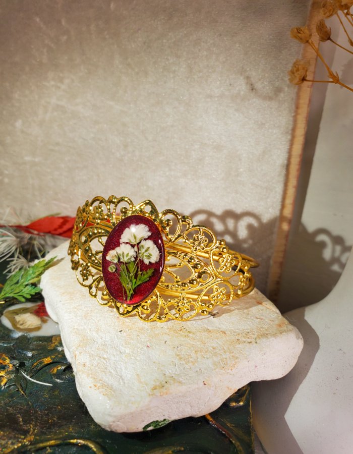 Zar-e-Gulnar Red Floral Bracelet 4 Zar-e-Gulnar Red Floral Bracelet – handmade flower cuff bracelet, view 5