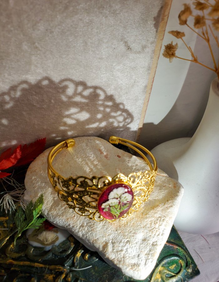 Zar-e-Gulnar Red Floral Bracelet 5 Zar-e-Gulnar Red Floral Bracelet – handmade flower cuff bracelet, view 6