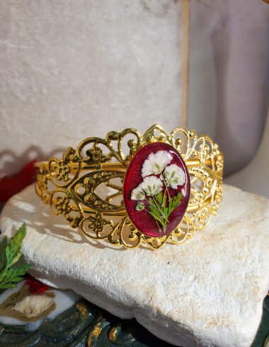 Zar-e-Gulnar Red Floral Bracelet – handmade flower cuff bracelet, featured view