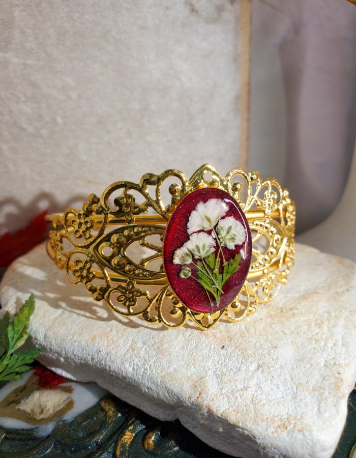 Zar-e-Gulnar Red Floral Bracelet 6 Zar-e-Gulnar Red Floral Bracelet – handmade flower cuff bracelet, featured view