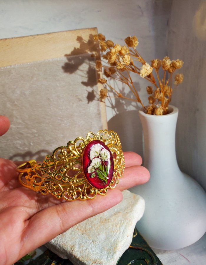 Zar-e-Gulnar Red Floral Bracelet 8 Zar-e-Gulnar Red Floral Bracelet – handmade flower cuff bracelet, view 8